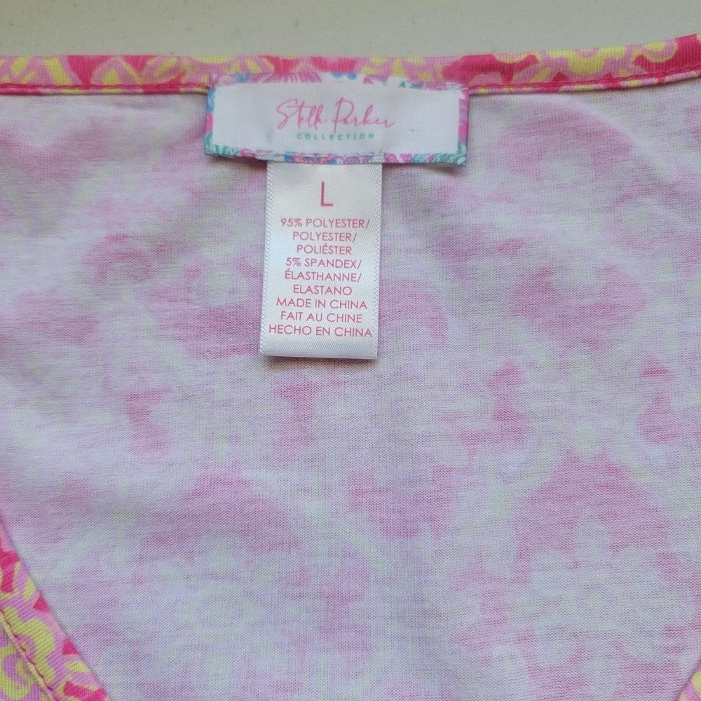 Stella Parker Top Womens Large Pink Yellow Floral Bell Sleeve Tie Front Boho - Picture 3 of 6